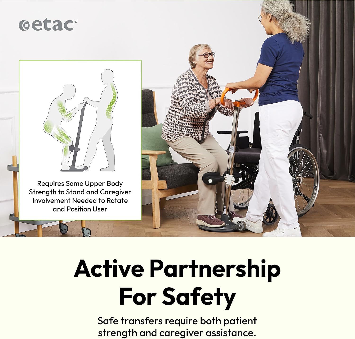 Etac Turner PRO Patient Transfer Aid – Assistive Standing Pivot Transfer from One Seated Position to Another, Requires Leg & Upper Body Strength to Stand & Turn in Place (440 lbs Capacity)