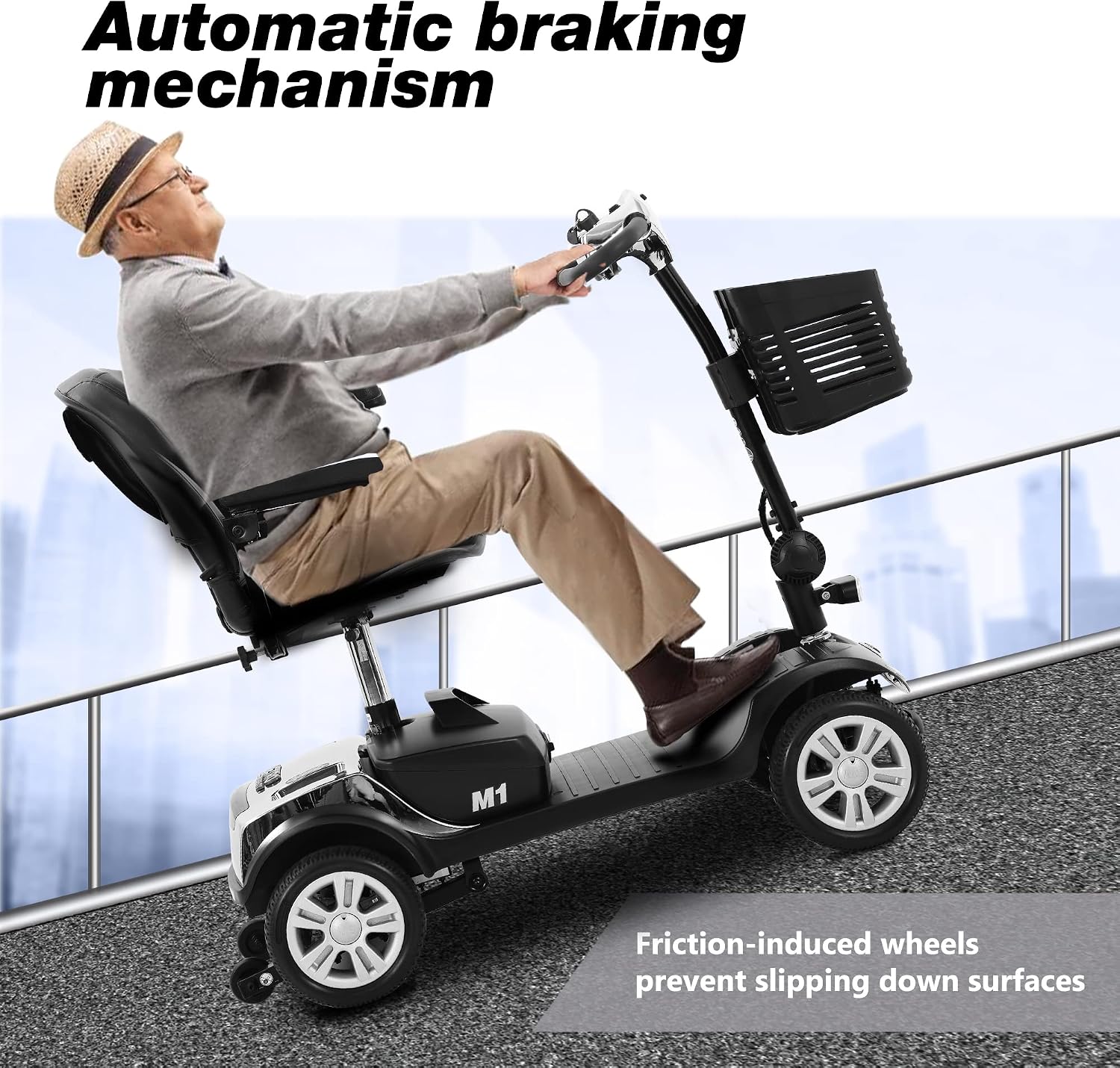 Folding Mobility Scooter for Seniors 4 Wheel Scooter for Adults Electric Medical Scooter Compact for Travel - Electric Powered Wheelchair Device - Compact Heavy Duty Mobile(M1 Chrome)