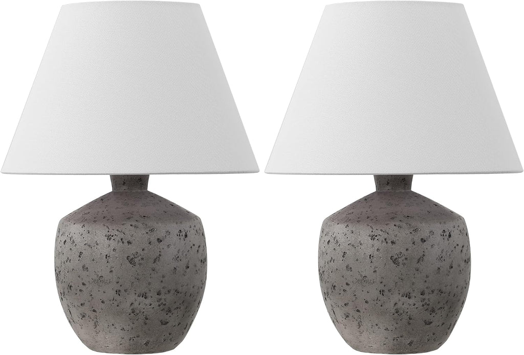 JONATHAN Y 18' Antique Gray Modern Concrete Effect Table Lamp Set of 2, Scandinavian Bedside Lamps for Bedroom Living Room, White Linen Shade, LED Bulbs Included JYL5606A-SET2