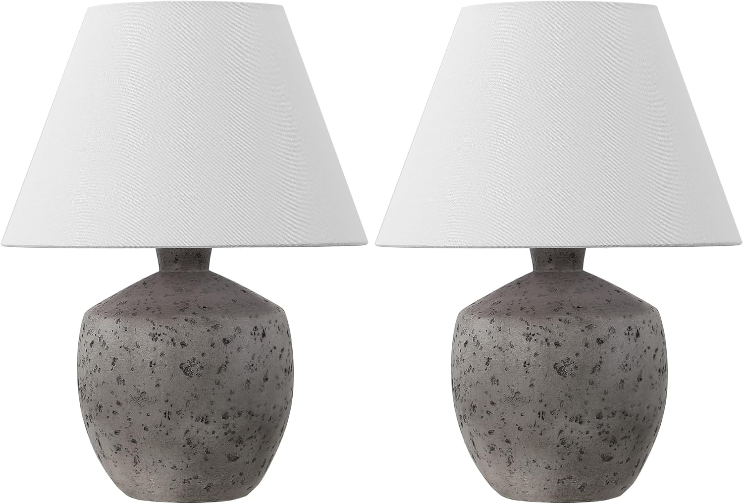 JONATHAN Y 18' Antique Gray Modern Concrete Effect Table Lamp Set of 2, Scandinavian Bedside Lamps for Bedroom Living Room, White Linen Shade, LED Bulbs Included JYL5606A-SET2