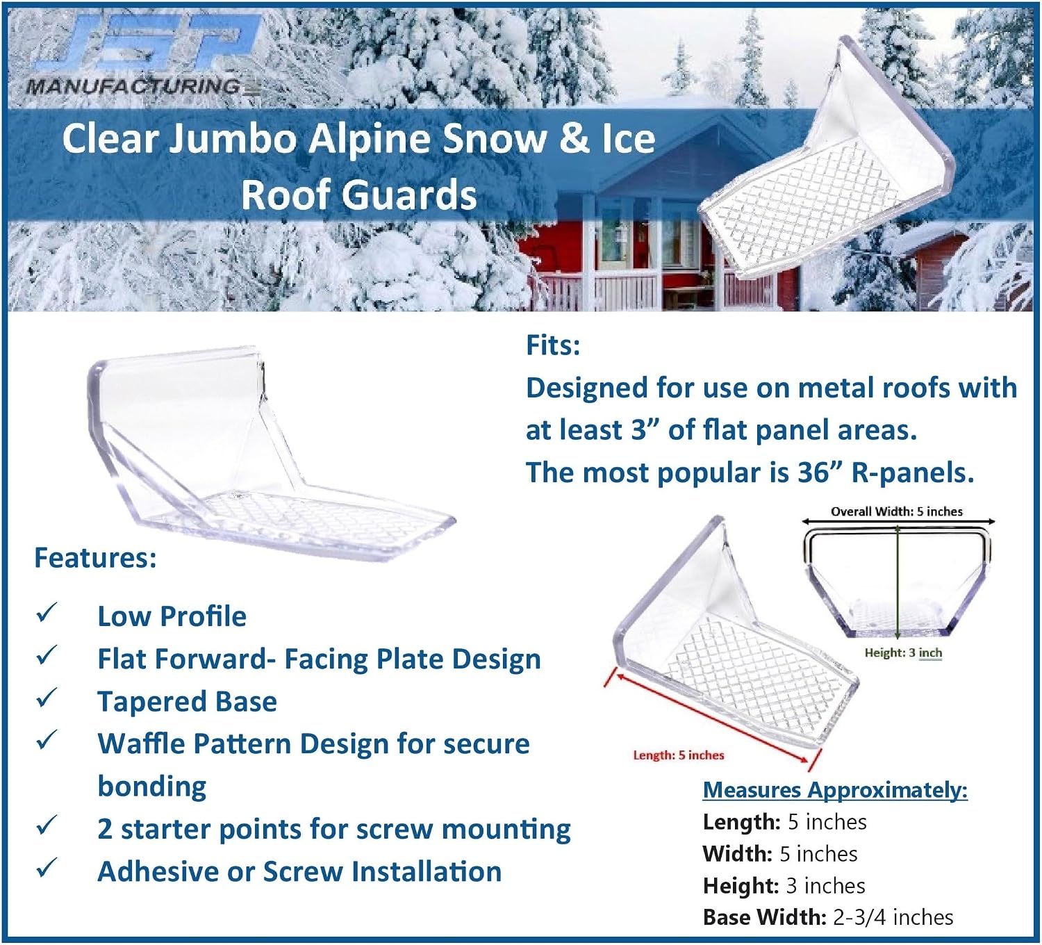 JSP Manufacturing Clear Plastic Alpine 25 Piece Jumbo Snow Guards (Snow Guards Only - No Mounting Hardware)