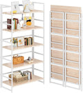 4NM No Assembly 5 Tier Collapsible Book Shelves, 51.2' H x 23.6' W Folding Bookshelf Bookcase Open Industrial Foldable Shelf for Bedroom, Living Room, Home Office - Natural White