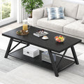 EXCEFUR Black Coffee Table, Modern Wood and Metal Center Table with Storage Shelf, Industrial Rectangle Cocktail Tea Table for Living Room, 47 Inch