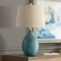 360 Lighting Kate Coastal Vase-Shaped Table Lamp 24.75' High Sea Foam Blue Green Ceramic Oatmeal Tapered Drum Shade for Cottage Core Living Room Bedroom Beach House Nightstand (Color May Vary)