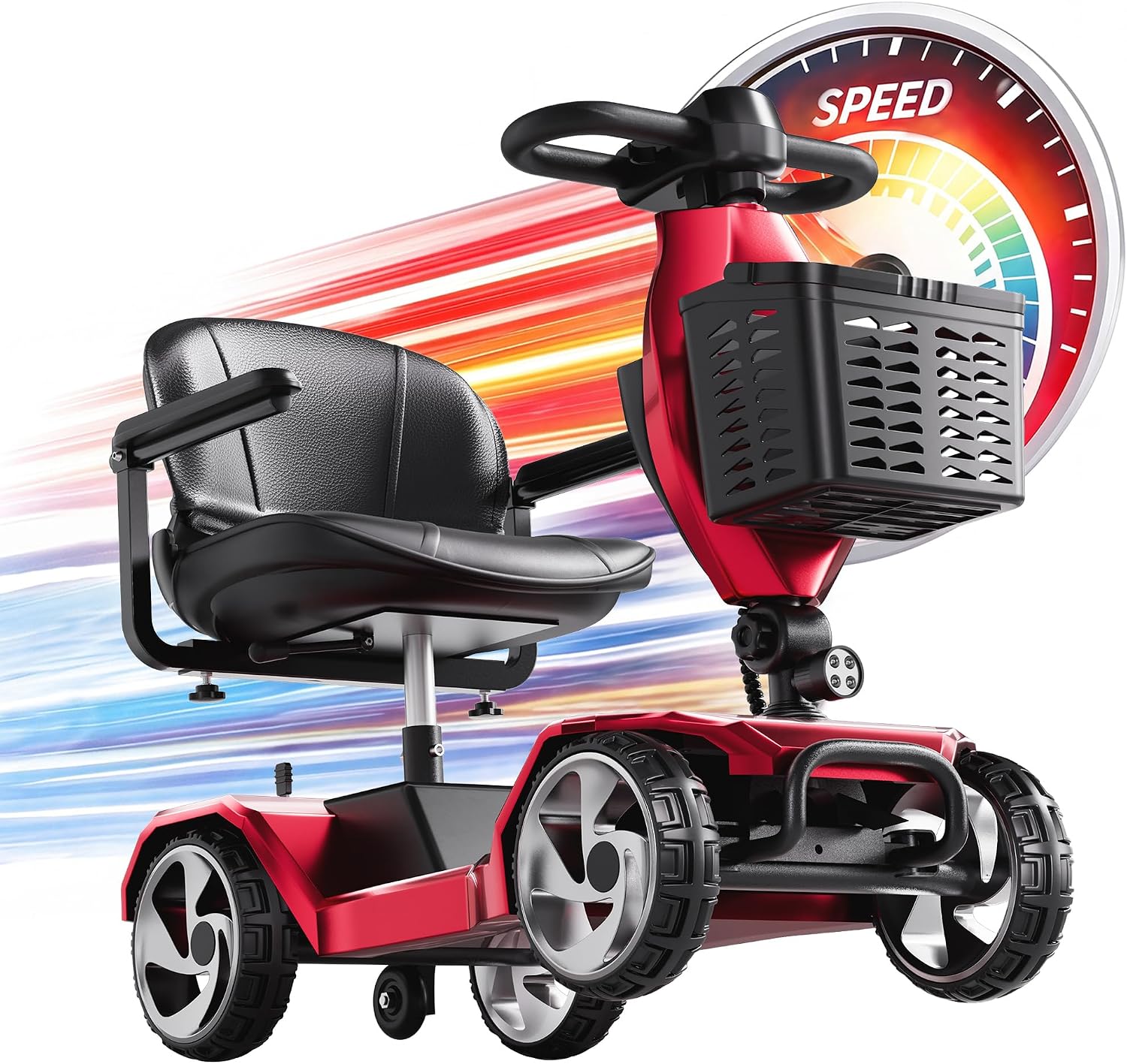 HomyKing Mobility Scooters for Seniors, 4 Wheel Foldable Mobility Scooters for Adults, Folding Travel Mobility Scooter with Seat, Electric Wheelchair, Powered Lightweight Motorized Scooter - Red