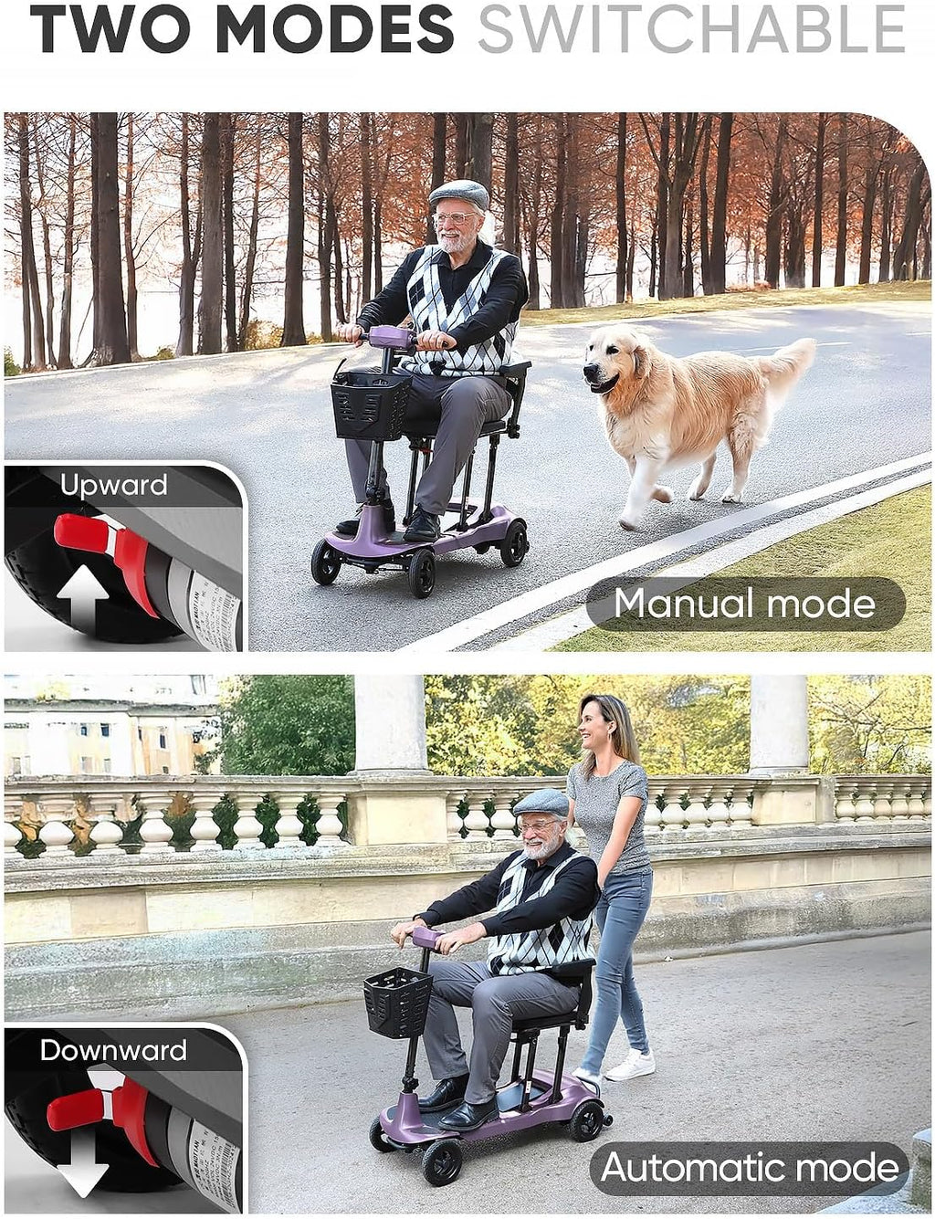 Mobility Scooters for Adults & Seniors - Ultra Lightweight 27.5 lbs Carbon Fiber Folding Electric Scooter - Airlines Approved All-Terrain Portable Scooter with Basket and Charger Included-Purple