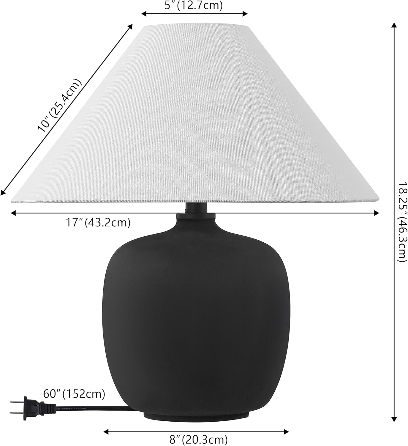 JONATHAN Y 18.25' Matte Black Minimalist Table Lamps Set of 2 for Bedroom, White Linen Shade, Modern Scandinavian Bedside Lamps for Living Room Nightstand, LED Bulbs Included JYL5600A-SET2