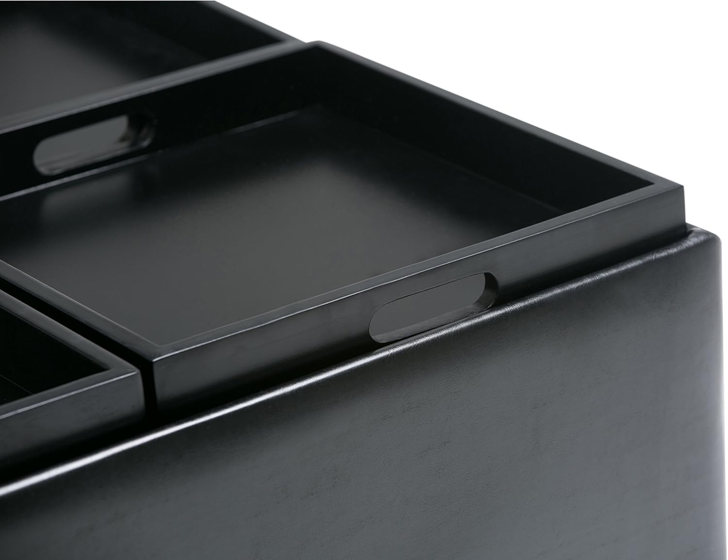 SIMPLIHOME Avalon Wide Contemporary Square Coffee Table Storage Ottoman, Midnight Black, Table Ottoman