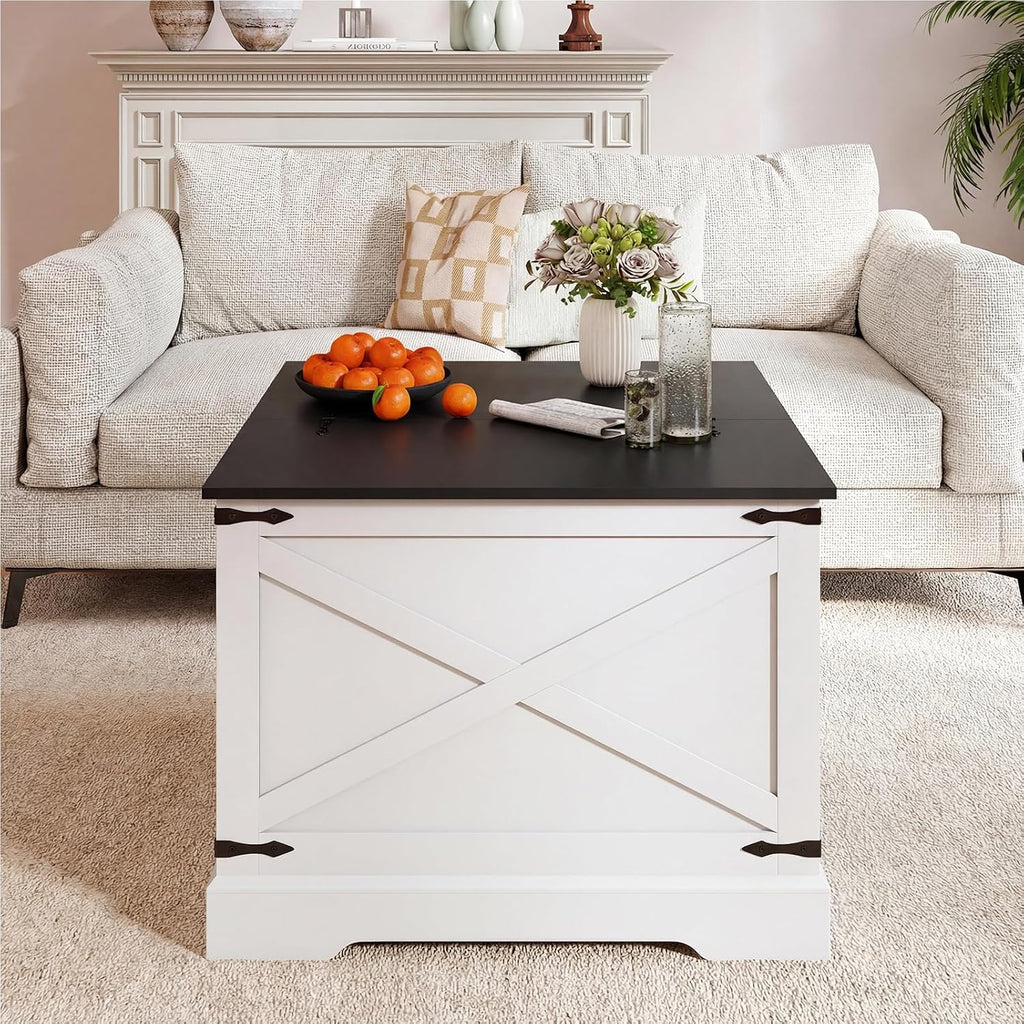 Giantex Farmhouse Lift Top Coffee Table, 31.5' Square Wood Center Table with Large Hidden Storage Compartment & Hinged Lift Top, Accent Cocktail Tea Table, Rustic Living Room Tables (Black)
