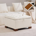 WUTUTUEE 30' Fabric Square Storage Ottoman with Wooden Tray, Modern Tufted Button Footstool Coffee Table, Upholstered Large Ottoman for Living Room, Bedroom, Beige