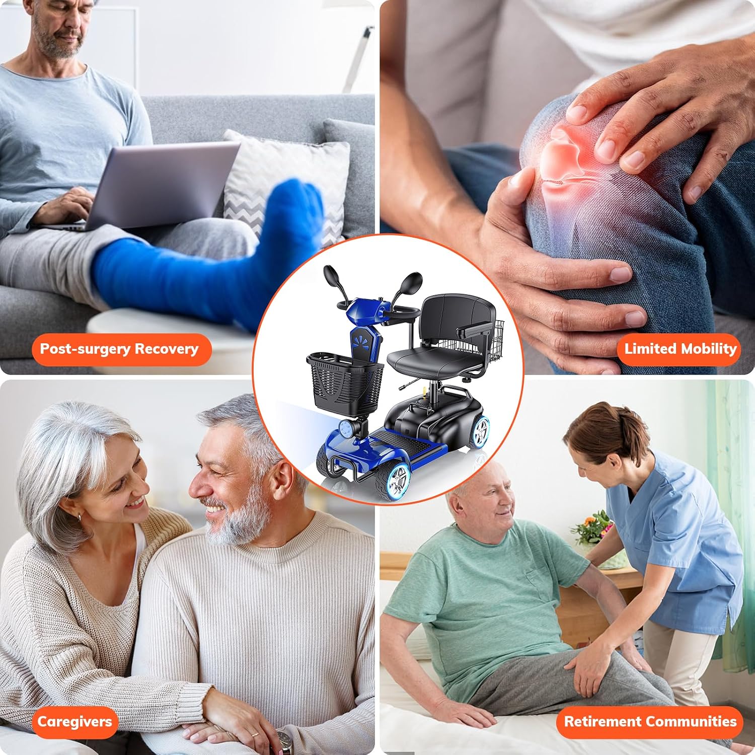 15/25/30/50Miles Eldryvon 4 Wheels Electric Mobility Scooter for Seniors, Dual Basket, 350W Powered Wheelchair with Rotating Seat, Mirrors, Foldable Motorized Scooter for Adults (Blue, 30Miles)