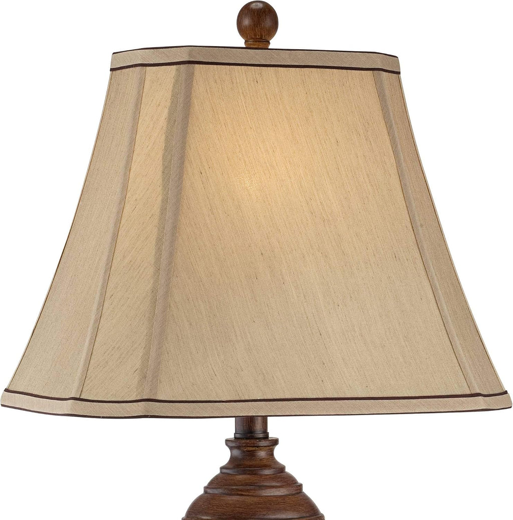 Regency Hill Carved 28 1/2' Tall Urn Traditional End Table Lamps Set of 2 Two-Tone Brown Finish Beige Shade Living Room Bedroom Bedside Nightstand House Office Home Kitchen Entryway Console Family