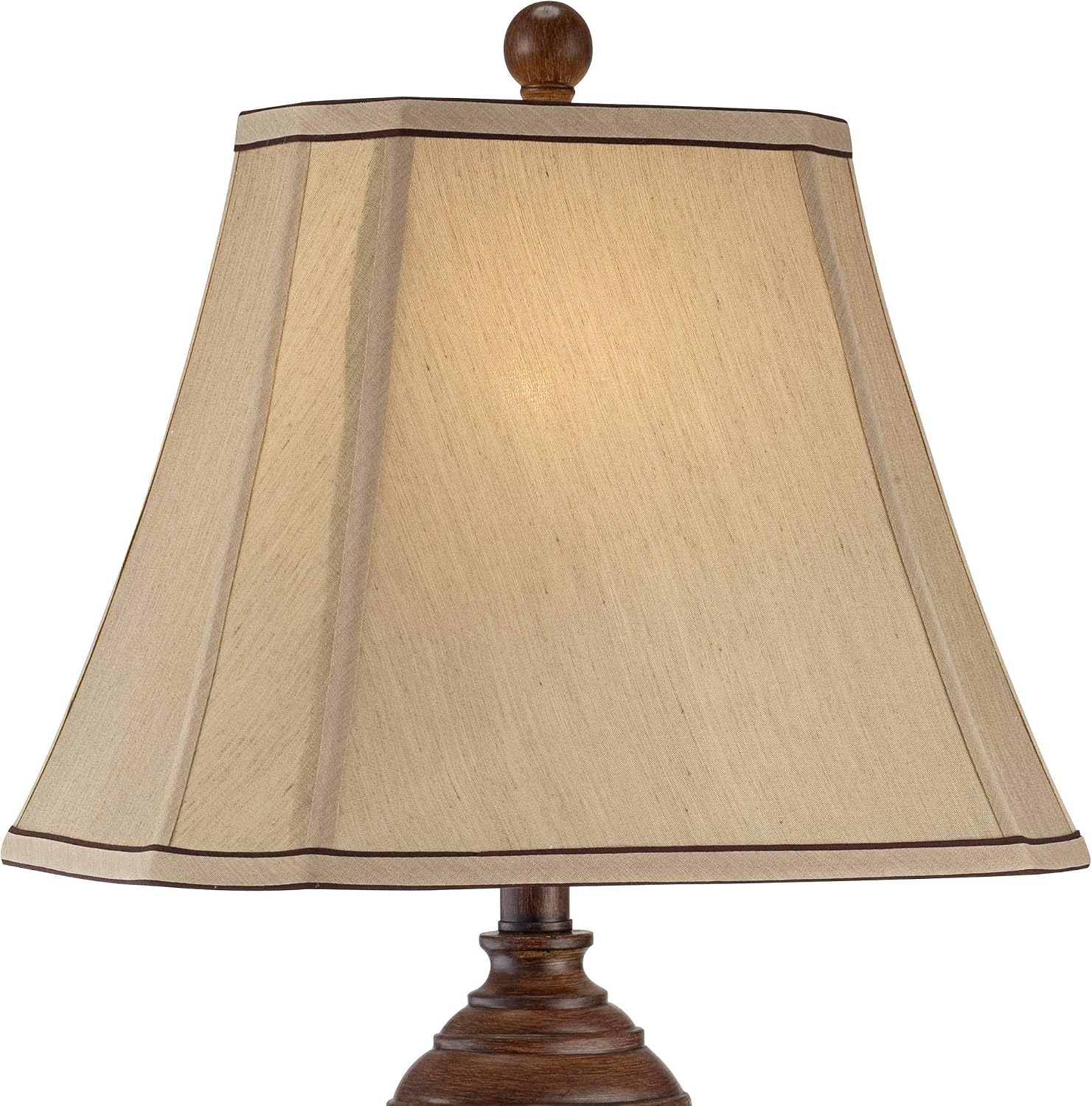 Regency Hill Carved 28 1/2' Tall Urn Traditional End Table Lamps Set of 2 Two-Tone Brown Finish Beige Shade Living Room Bedroom Bedside Nightstand House Office Home Kitchen Entryway Console Family