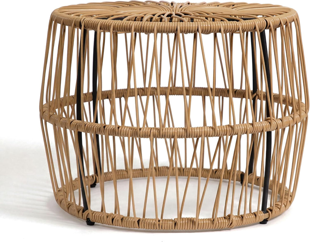 Furniture of America Ysar Boho Rattan Round Coffee Table Outdoor with Metal Frame, All-Weather and Rust Resistant, Handcrafted Coastal Furniture for Patio, Poolside, Garden, Yard, Natural Brown