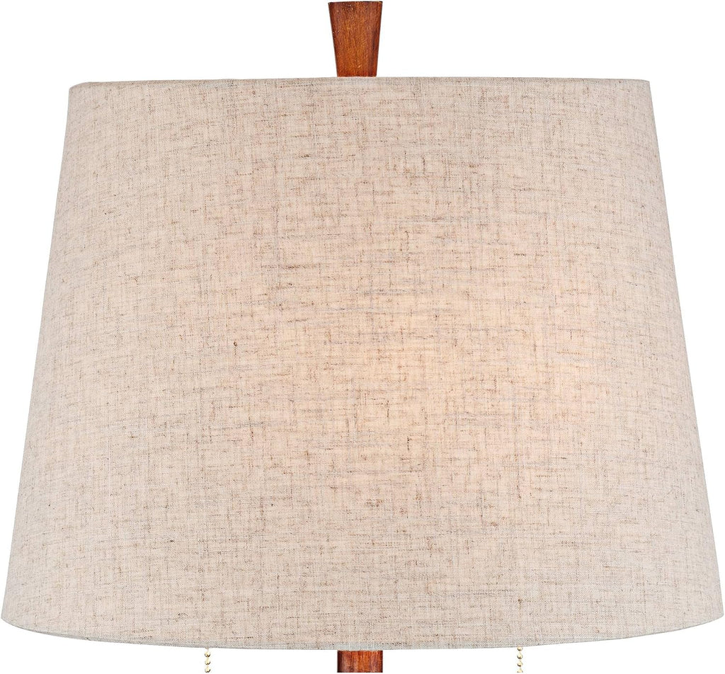 360 Lighting Omar Mid Century Modern Chic Style Table Lamps 28.75' Tall Set of 2 Warm Brown Wood Oatmeal Tapered Drum Shade Decor for Living Room Bedroom House Bedside Nightstand Home