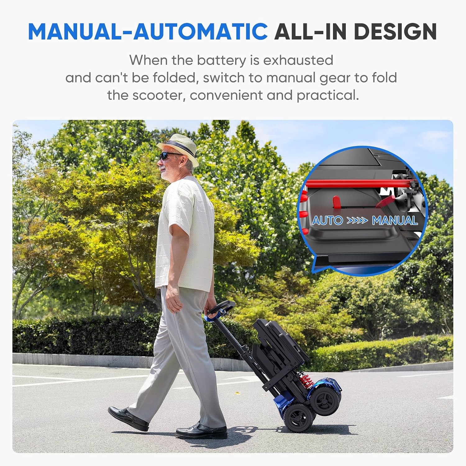 Auto-Folding Mobility Scooters for Adults & Seniors,40 lbs Lightweight Foldable & Portable 4 Wheel Electric Scooter, Remote Control/Manual Folding Power Scooter 14 Mile Range, 275 lbs Capacity Bule