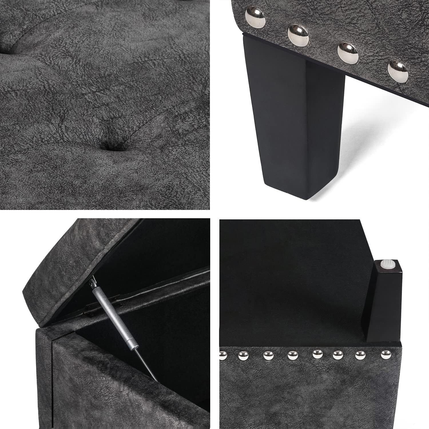 Joveco Storage Ottoman Square Tufted Bench Coffee Table Footrest for Living Room Bedroom, Need to DIY Assemble/ Put it Together, (Dark Gray)