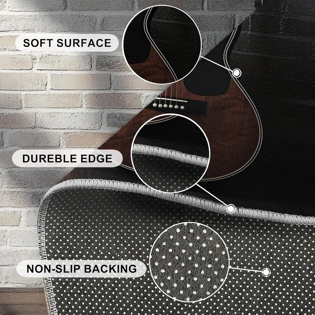 Wooden Guitar Rugs for Bedroom - 5x7 Rug, Brick Wall Area Rugs for Living Room, Vintage Washable Carpet, Music Rug, Boys Room Carpet - Guitar Home Decor & Gift