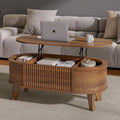 LYNCOHOME Fluted Lift Top Coffee Table with Storage,Modern Oval Coffee Table for Living Room or Home Office（Walnut）