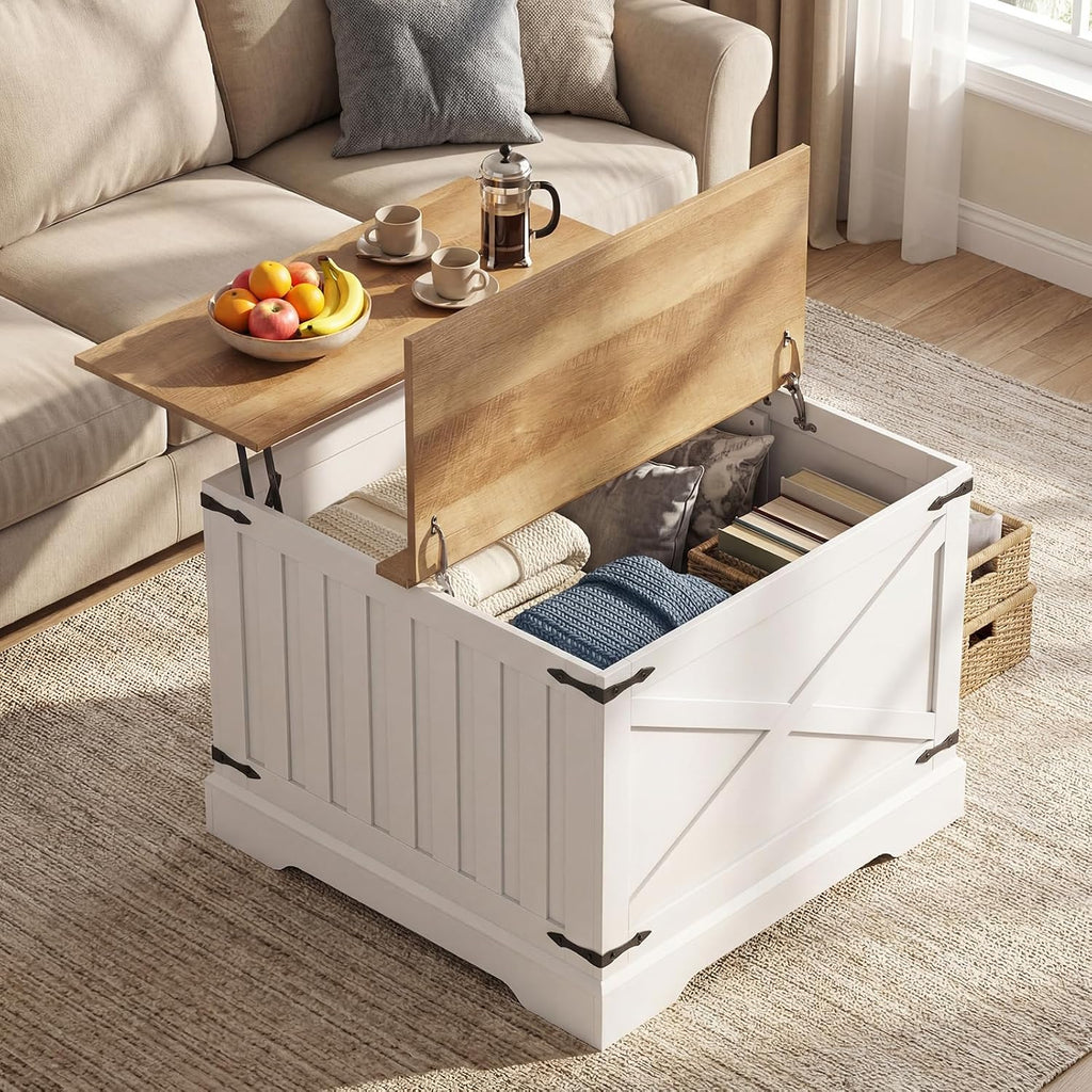 Giantex Farmhouse Lift Top Coffee Table, 31.5' Square Wood Center Table with Large Hidden Storage Compartment & Hinged Lift Top, Accent Cocktail Tea Table, Rustic Living Room Tables (Oak)