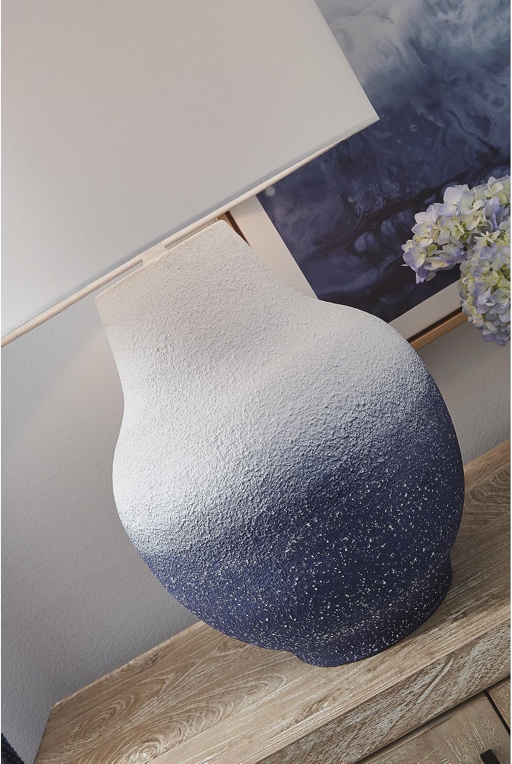 Signature Design by Ashley Dashland Coastal Metal Table Lamp with 3-Way Switch, White & Blue