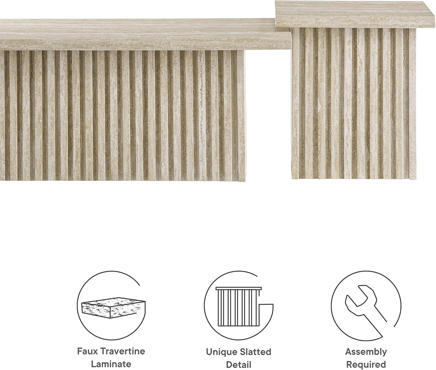 Modway Render Faux Travertine Slatted Nesting Coffee Table Set in Travertine - 2 Piece Low Profile Coffee Table Mid Century Modern - Abstract Coffee Tables for Living Room - Nested Accent Tables