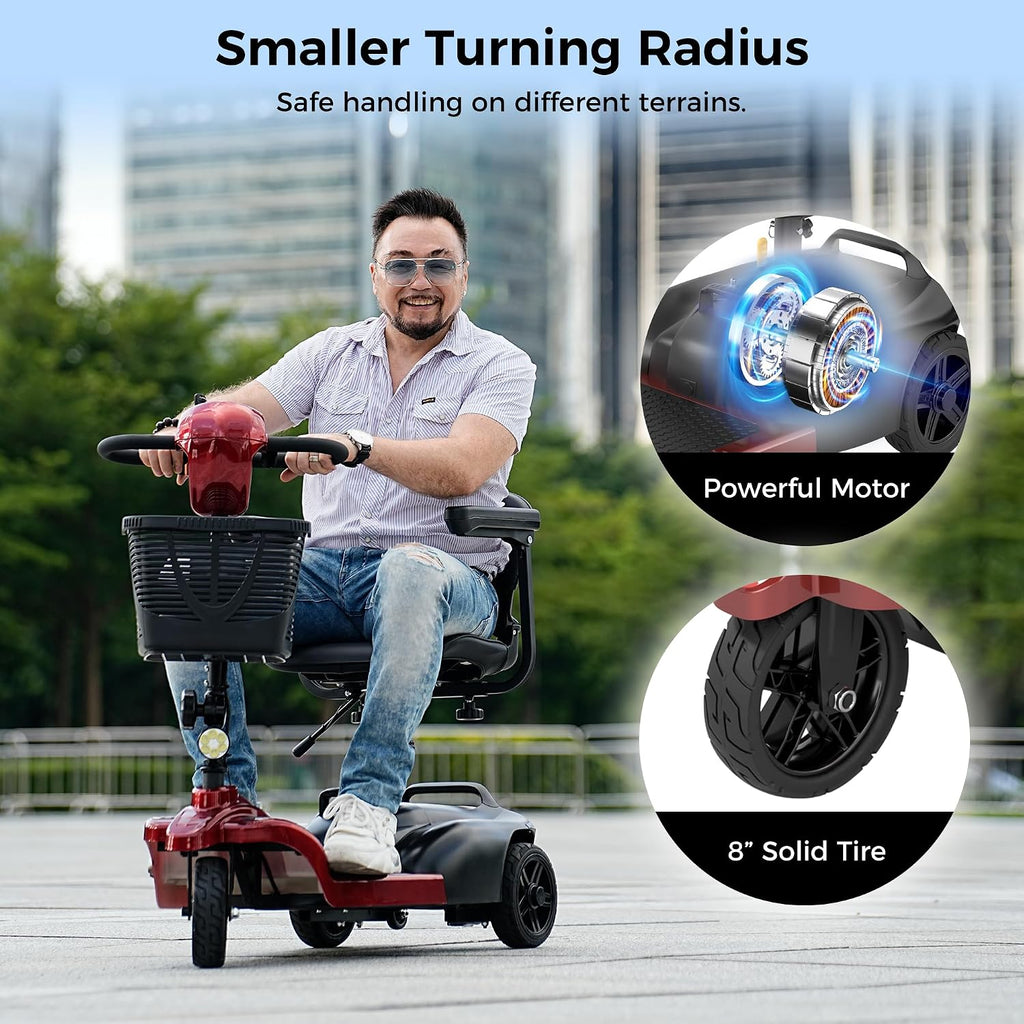 iScooter Mobility Scooter, Mobility Scooters for Adults & Seniors, Powered Electric Wheelchair Device with Seat, Detachable Basket, Cup Holder, LED Headlight, 264 lbs Capacity, Lightweight(3-Wheel)