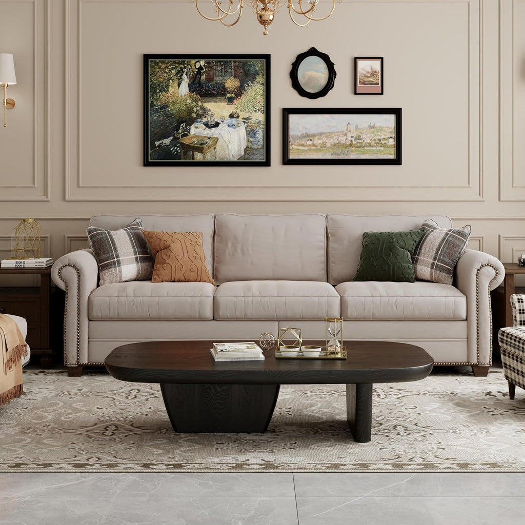 Modern Wood Coffee Table for Living Room, 51.2' Black Rectangle Coffee Table with 2 Unique Legs, Center Table for Living Room Table Tea Table for Home Office