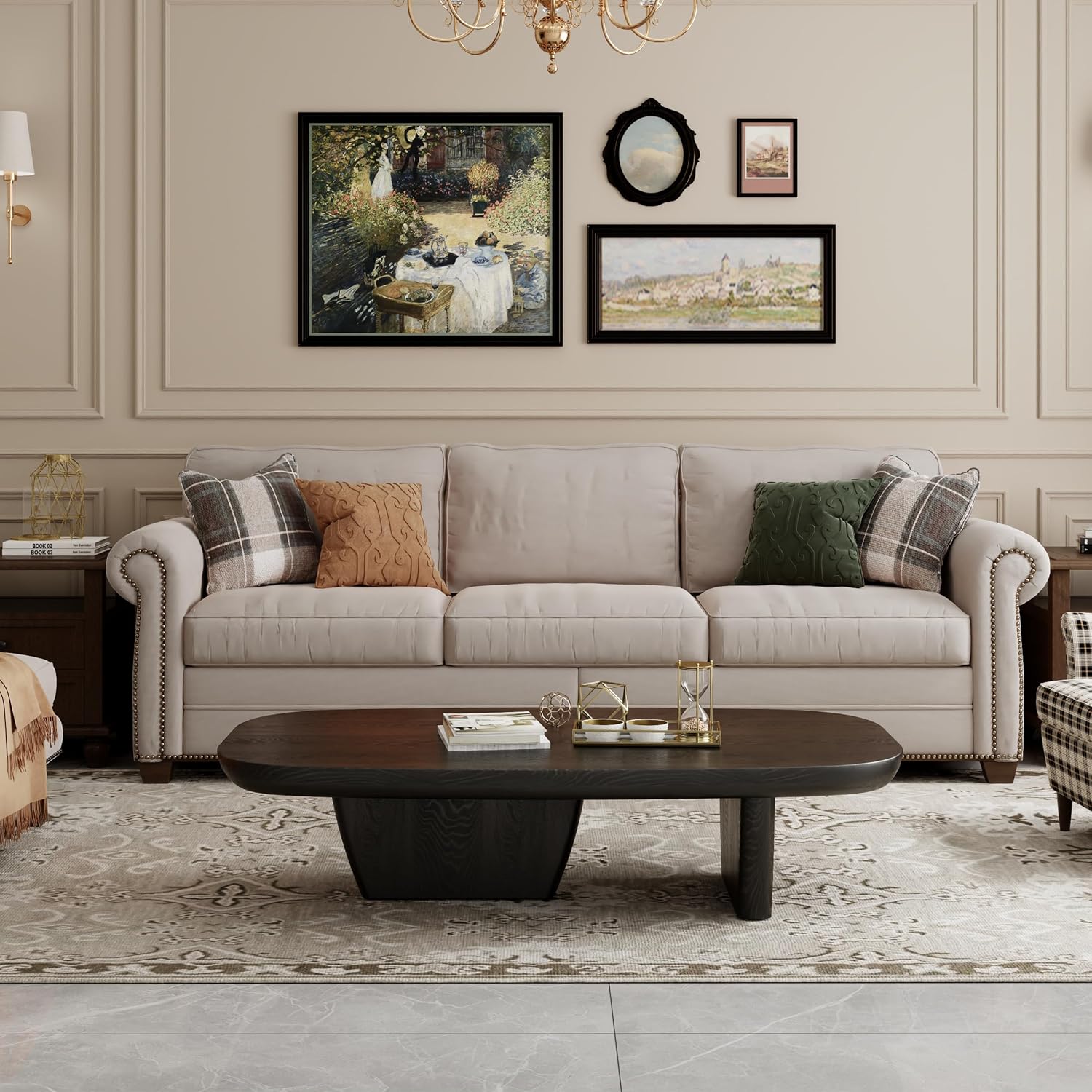 Modern Wood Coffee Table for Living Room, 51.2' Black Rectangle Coffee Table with 2 Unique Legs, Center Table for Living Room Table Tea Table for Home Office
