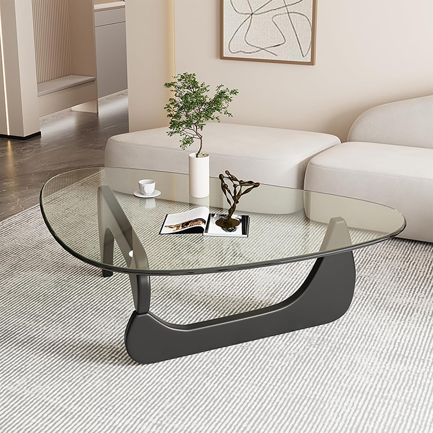 Glass Coffee Table, Mid Century Modern Coffee Table, Coffee Table for Living Room Center Table Suitable for Bedroom Living Room Reception Office Tables (Black/Transparent, Large)