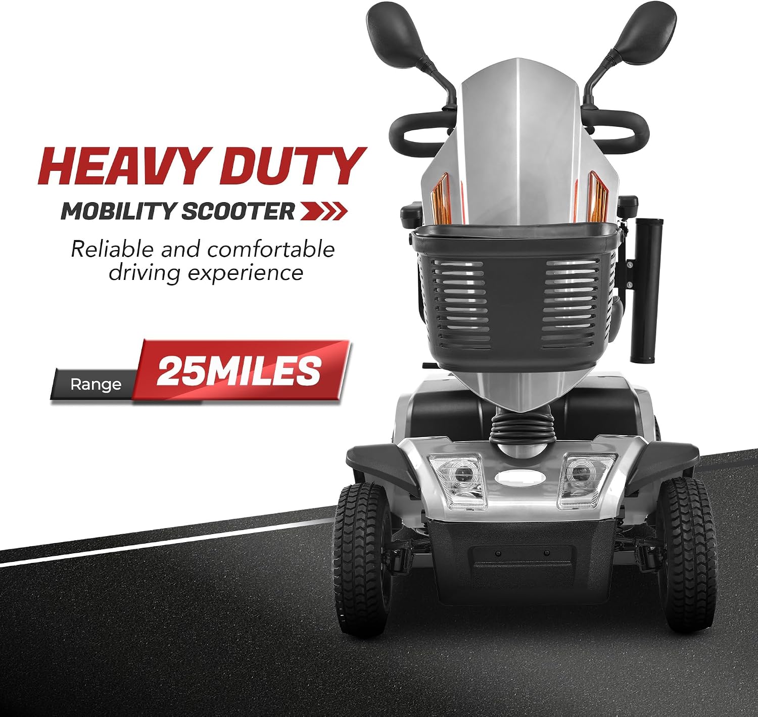 Mobility Scooters for Seniors & Adults 500 Lb Weight Foldable,Heavy Duty 4 Wheel Powered Scooter,Portable Disability Electric Wheelchair,500W Motor,52AH Battery,25 Miles Range,Rear Basket,Grey