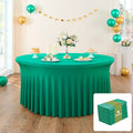 leegleri 6 Pack Emerald Spandex Round Tablecloths, Stretchy 120inch Fitted 5FT Table Cloths with Skirt for Wedding Party Dining Banquet