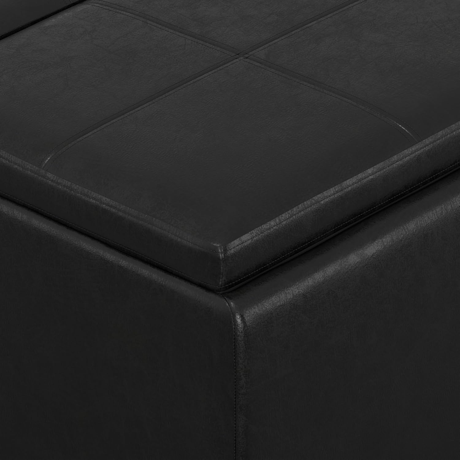 SIMPLIHOME Avalon Storage Ottoman - 42 inch Wide Upholstered Vegan Leather Rectangular Flip-Top Ottoman in Distressed Black, Contemporary Coffee Table Ottoman for Living Room with Hidden Storage