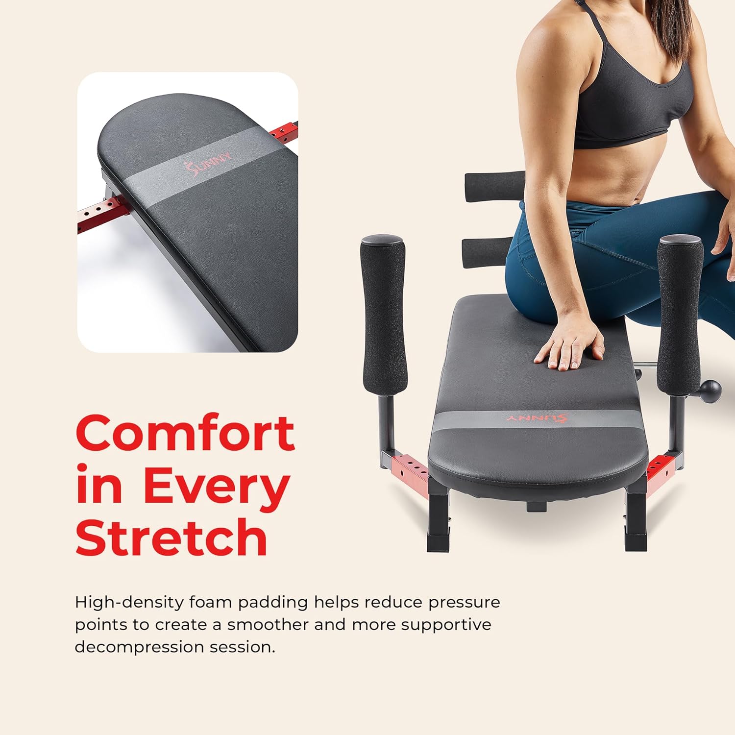 Sunny Health & Fitness No-Hang Traction & Inversion Decompression Table for Back Pain Relief, Adjustable Stretch Bench, 400 LB Capacity