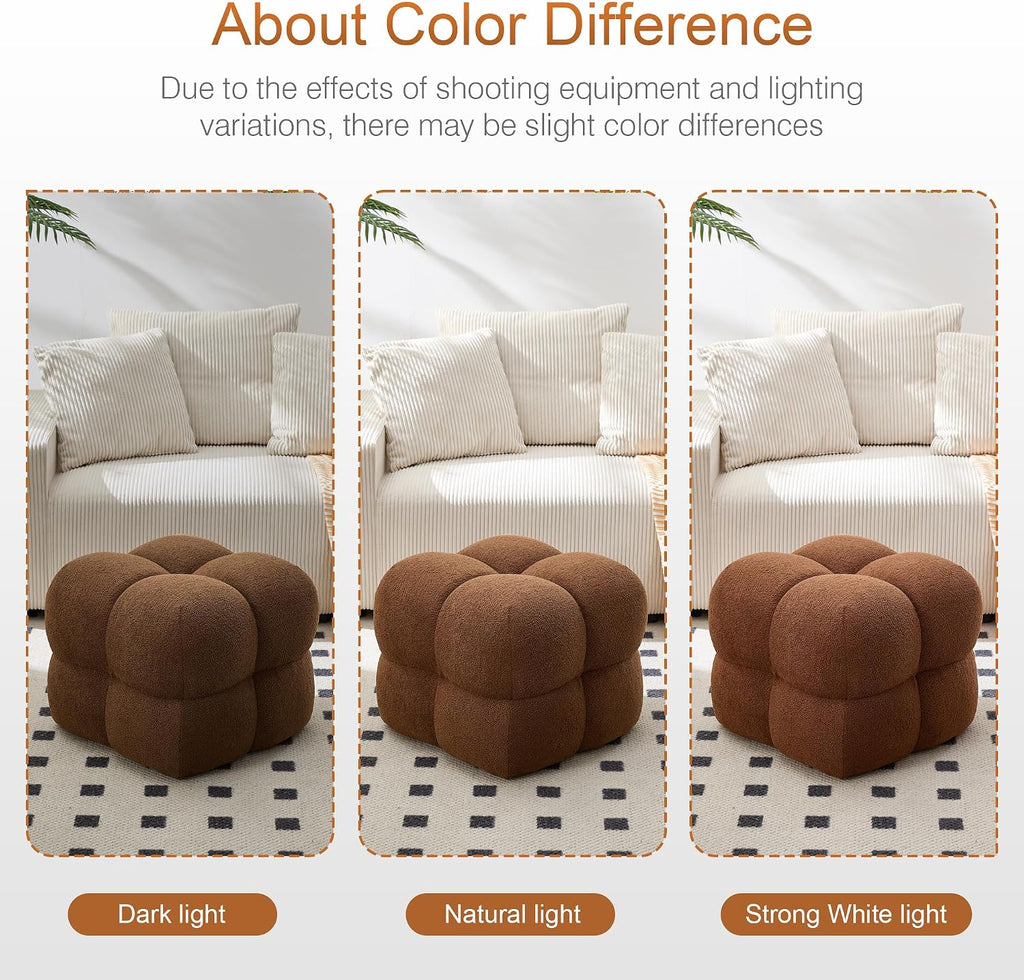 Zesthouse Square Pouf Ottomans Footstool Set of 2, Upholstered Poofy Ottoman for Couch Sofa, Modern Ottoman Coffee Table for Living Room, Rust Brown Boucle Fabric Stool Foot Rest, Cute Vanity Chair