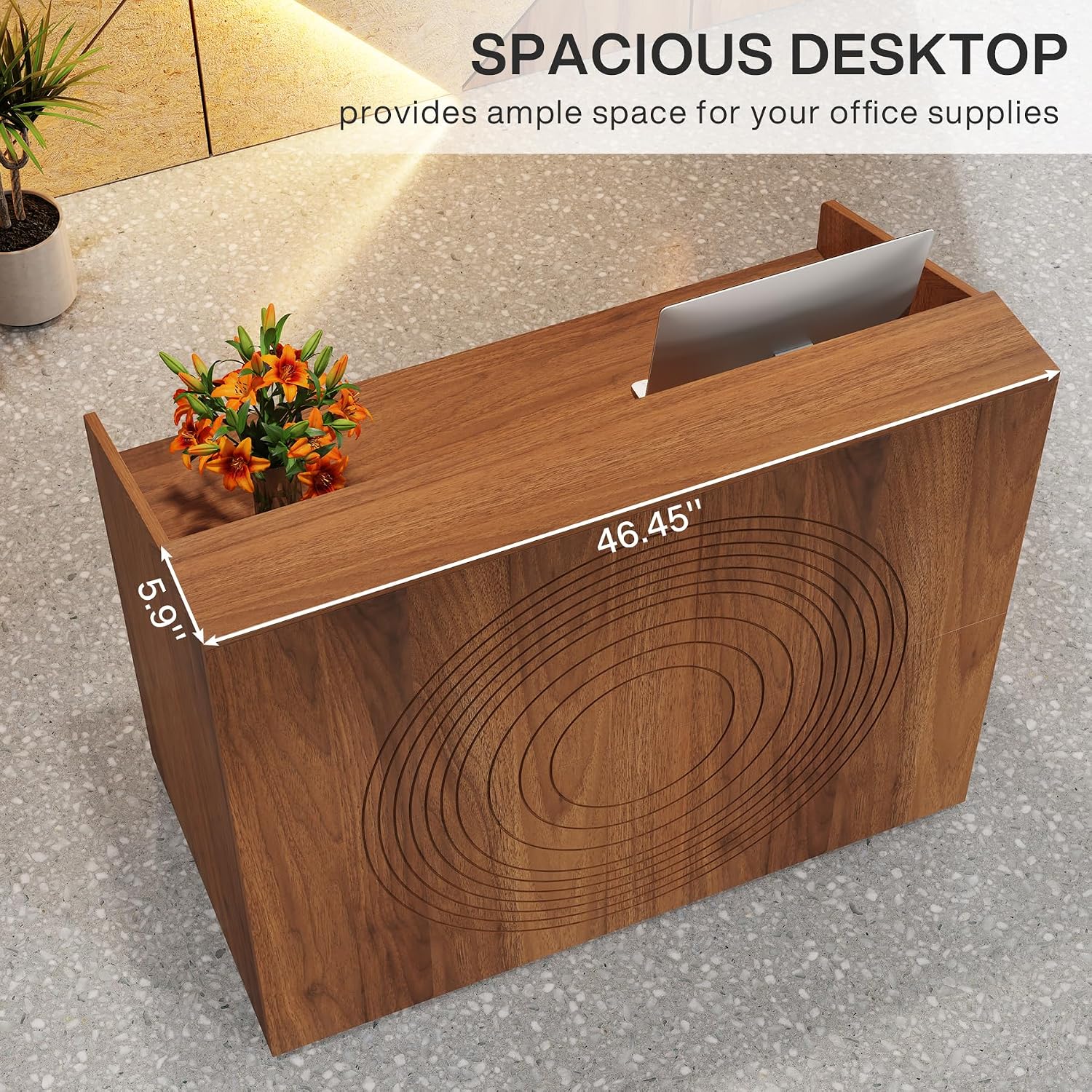 Tribesigns Reception Desk with Counter, Modern Front Desk Reception Room Table with Cable Grommet, 47 inch Retail Counter for Checkout, Lobby, Beauty Salon, Home Office Desk, Walnut