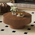 LUMISOL Modern Round Coffee Table for Living Room, Fluted Center Table with Thick Tabletop, Wave Design Drum Tea Tables, Circle End Table with Sturdy Base, 31.5' W*13.7' H, Walnut