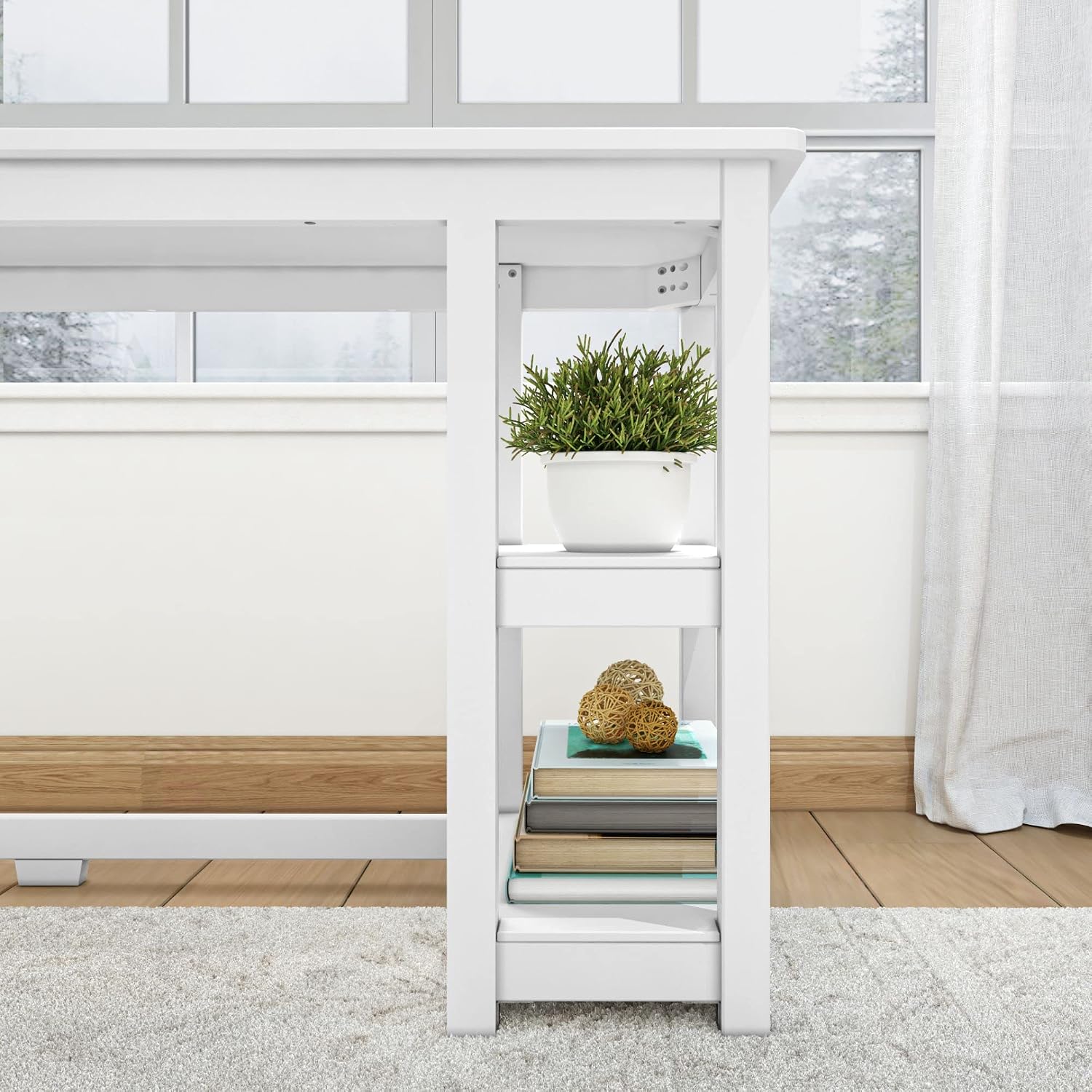 Plank+Beam Corner Desk with Shelves, L-Shaped Desk for Bedroom, Home Office Study Desk, 55.25 Inch, White