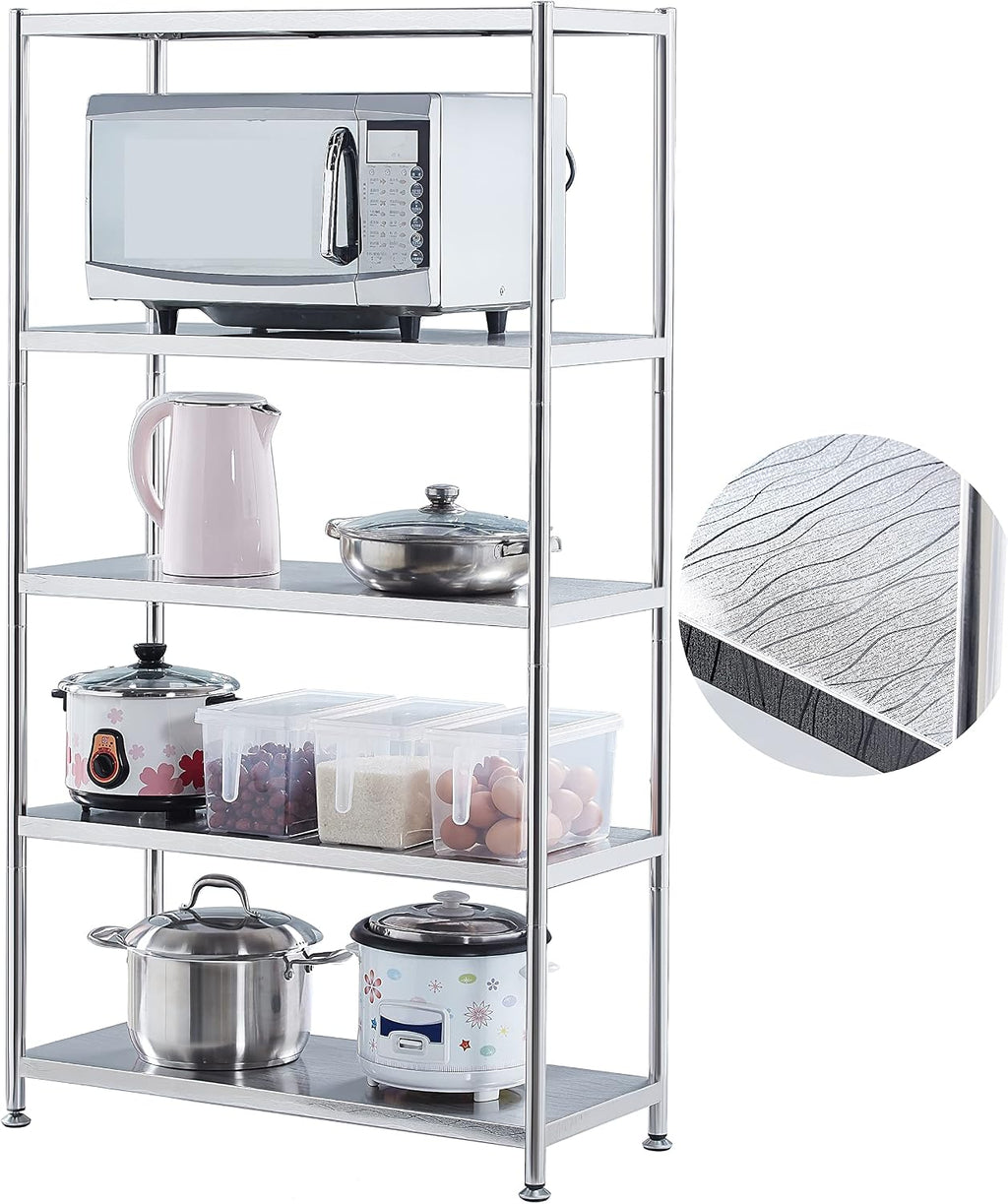 susunnus Stainless Steel Shelves 23.6in-5 Tier, Stainless Steel Shelf Organizer, Kitchen Storage Shelves,Artistic Texture, Pragmatic & Sturdy & Waterproof