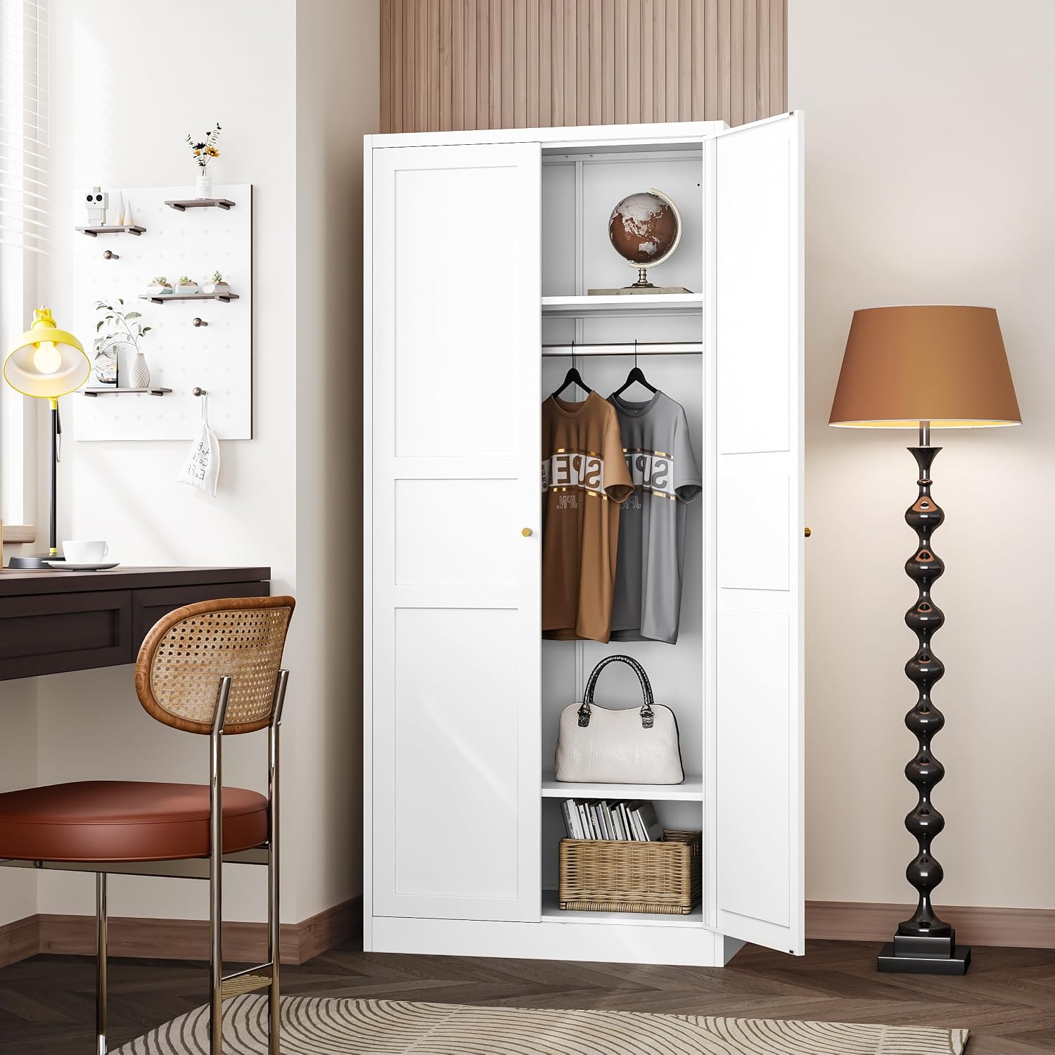 Letaya Wardrobe Armoire Closet,72' H Metal Storage Cabinet with Adjustable Shelves and Hanging Rod,Bedroom Armoire Cabinet Clothes Organizer (White)