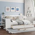 Mirightone Full Bed Frames with Storage, L-Shaped Corner Beds with Desk, Wood Daybed with Bookcase, Platform Beds with Drawers and Shelves for Living Room, Bedroom, Teens Room, White
