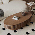 Oval Coffee Table with Storage for Living Room Fluted Pedestal Coffee Table Modern Handcrafted Centre Table for Apartment, Easy Assembly 47.2'x23.6', Walnut