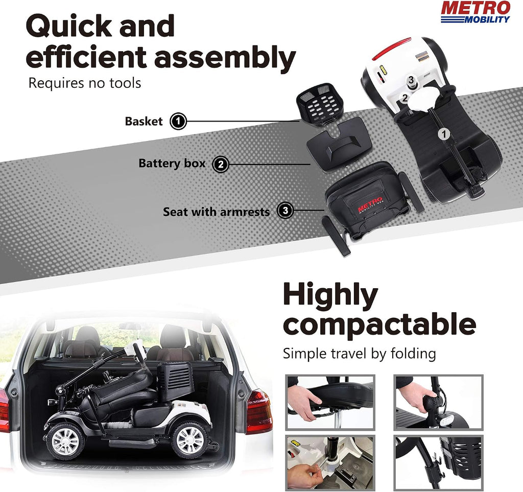 Folding Mobility Scooter for Seniors 4 Wheel Scooter for Adults Electric Medical Scooter Compact for Travel - Electric Powered Wheelchair Device - Compact Heavy Duty Mobile(M1 White)