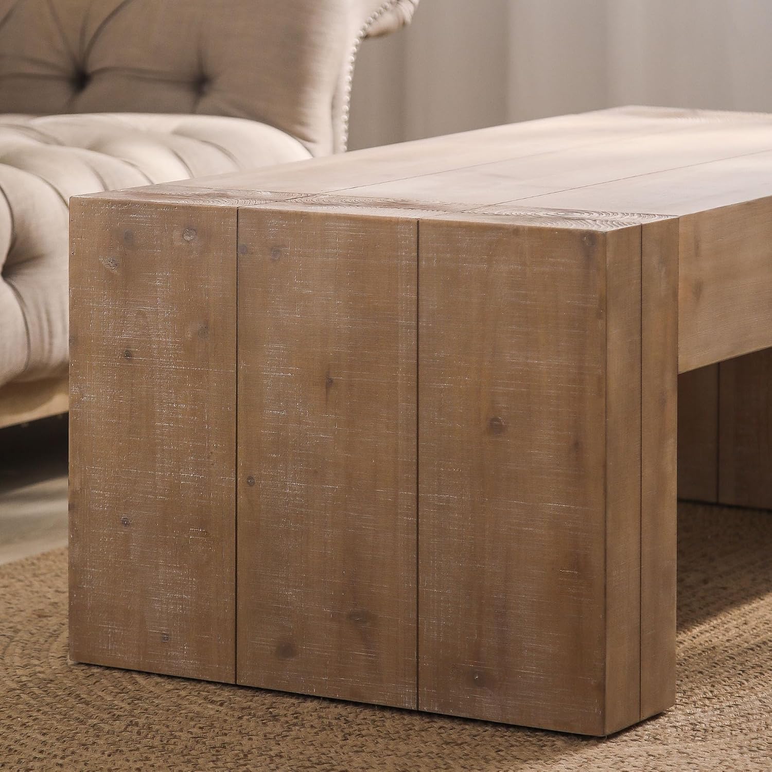 SSLine Antique Wood Coffee Table Farmhouse 49.4' Rectangular Cocktail Center Table for Living Room Thicken Fir Wood Table Top Coffee Table (Distressed Brown)