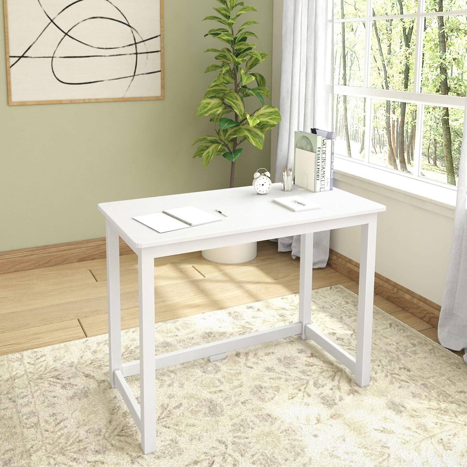 Plank+Beam Writing Desk, Simple Desk for Bedroom, Home Office Study Desk, 39 Inch, White