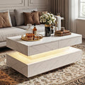 Coffee Table for Living Room, Modern Coffee Table with 2 Storage Drawers, 2 Tier Center Table Wood Coffee Tables with 20 Colors LED Lights, Mesa de Centro para Sala (White)