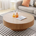 JUSTONE 31.5' Rustic Round Coffee Table - Oak Wood Drum Accent Table for Living Room, Handcrafted Relief Carving,ø31.5'x13.8'H (Natural Oak Finish)