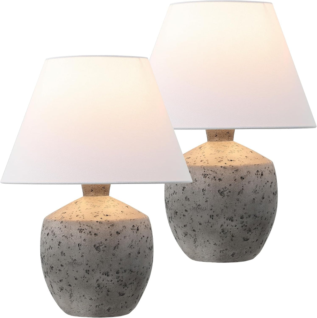 JONATHAN Y 18' Antique Gray Modern Concrete Effect Table Lamp Set of 2, Scandinavian Bedside Lamps for Bedroom Living Room, White Linen Shade, LED Bulbs Included JYL5606A-SET2