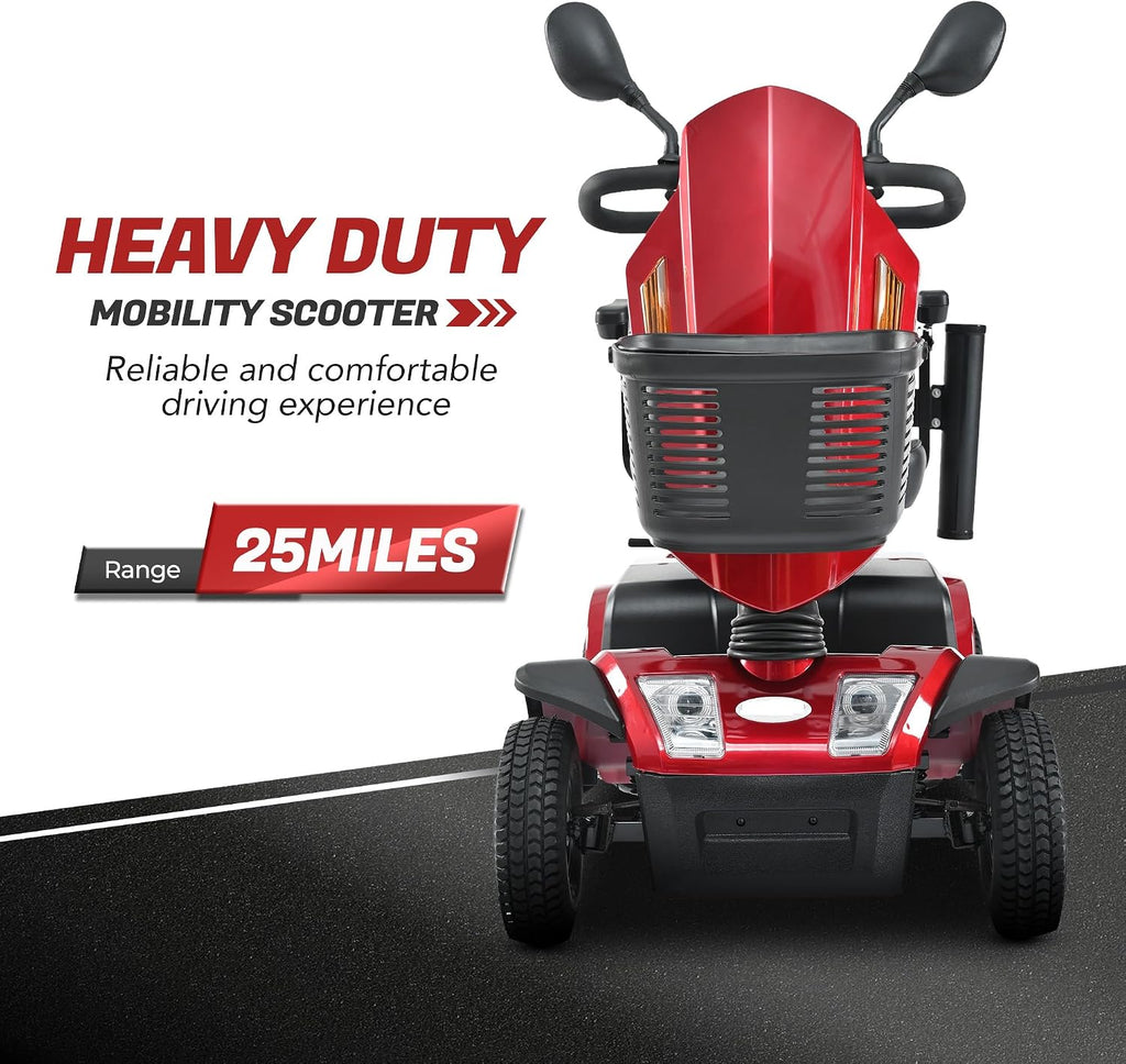 Mobility Scooters for Seniors & Adults 500 Lb Weight Foldable,Heavy Duty 4 Wheel Powered Scooter,Portable Disability Electric Wheelchair,500W Motor,52AH Battery,25 Miles Range,Rear Basket,red