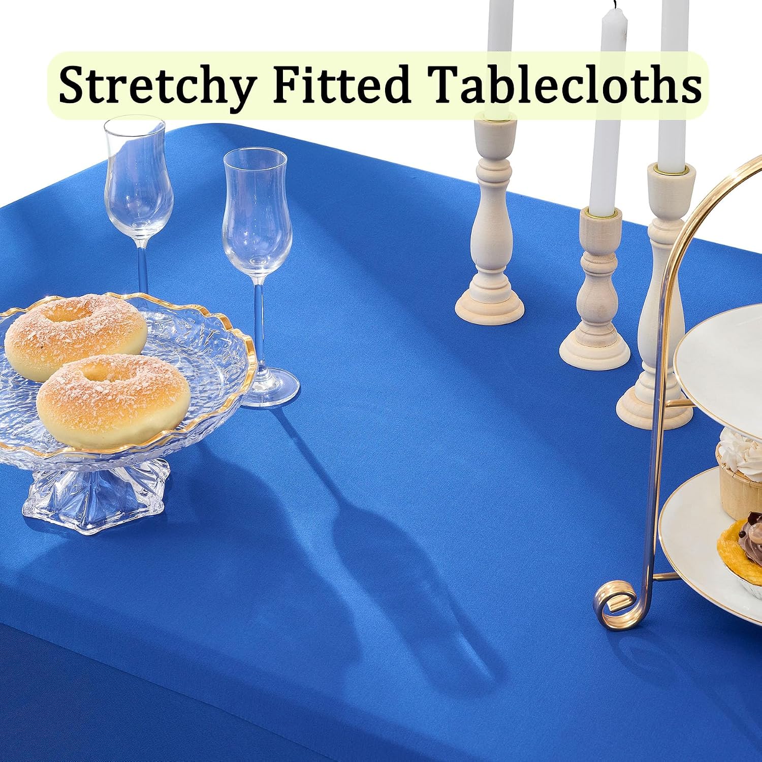 6 Pack Royal Blue Spandex Tablecloths for 8 Foot Rectangle Tables, Wrinkle Free Fitted Tablecover 8ft Stretchy Table Cloth with Skirt for Weddings Birthday Party Banquet Baby Shower